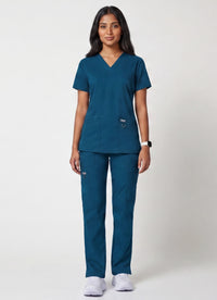 Women's V-Neck 3-Pocket Stretch Scrub Set