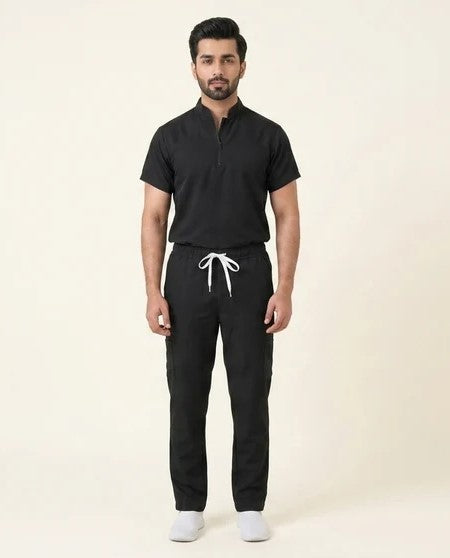 Men's Zip-Front Mandarin Collar Wrinkle Resistant Scrub Set -  Premium Micro Stretch Breathable Fabric (Copy)