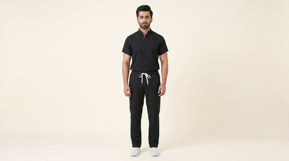 Men's Zip-Front Mandarin Collar Wrinkle Resistant Scrub Set -  Premium Micro Stretch Breathable Fabric (Copy)
