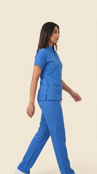 Women's Zip-Front Mandarin Collar Wrinkle Resistant Scrub Set -  Premium Micro Stretch Breathable Fabric