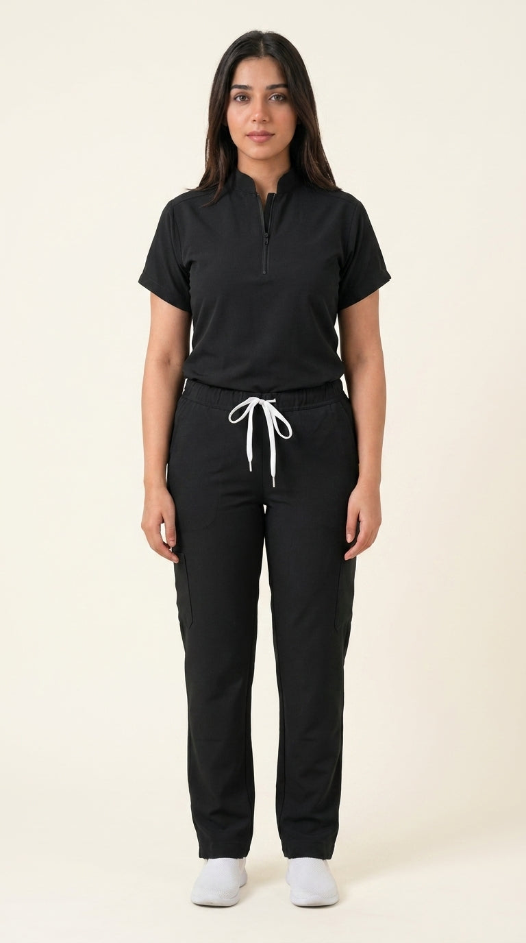 Women's Zip-Front Mandarin Collar Wrinkle Resistant Scrub Set -  Premium Micro Stretch Breathable Fabric