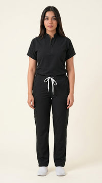 Women's Zip-Front Mandarin Collar Wrinkle Resistant Scrub Set -  Premium Micro Stretch Breathable Fabric