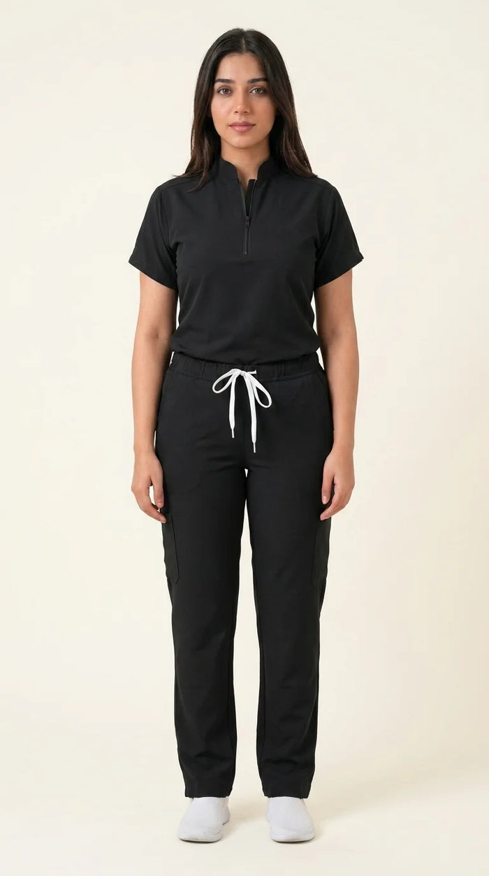 Women's Zip-Front Mandarin Collar Wrinkle Resistant Scrub Set -  Premium Micro Stretch Breathable Fabric