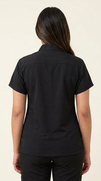 Women's Zip-Front Mandarin Collar Wrinkle Resistant Scrub Set -  Premium Micro Stretch Breathable Fabric