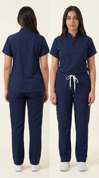 Women's Zip-Front Mandarin Collar Wrinkle Resistant Scrub Set -  Premium Micro Stretch Breathable Fabric