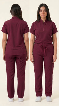 Women's Zip-Front Mandarin Collar Wrinkle Resistant Scrub Set -  Premium Micro Stretch Breathable Fabric