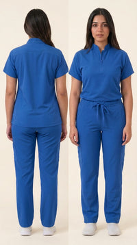 Women's Zip-Front Mandarin Collar Wrinkle Resistant Scrub Set -  Premium Micro Stretch Breathable Fabric