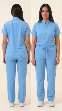 Women's Zip-Front Mandarin Collar Wrinkle Resistant Scrub Set -  Premium Micro Stretch Breathable Fabric