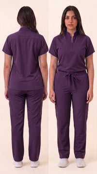 Women's Zip-Front Mandarin Collar Wrinkle Resistant Scrub Set -  Premium Micro Stretch Breathable Fabric