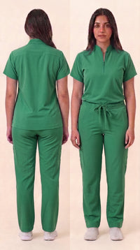Women's Zip-Front Mandarin Collar Wrinkle Resistant Scrub Set -  Premium Micro Stretch Breathable Fabric