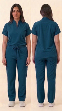 Women's Zip-Front Mandarin Collar Wrinkle Resistant Scrub Set -  Premium Micro Stretch Breathable Fabric