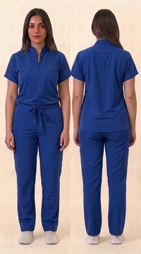 Women's Zip-Front Mandarin Collar Wrinkle Resistant Scrub Set -  Premium Micro Stretch Breathable Fabric
