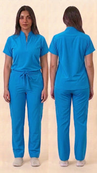 Women's Zip-Front Mandarin Collar Wrinkle Resistant Scrub Set -  Premium Micro Stretch Breathable Fabric