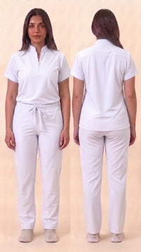 Women's Zip-Front Mandarin Collar Wrinkle Resistant Scrub Set -  Premium Micro Stretch Breathable Fabric