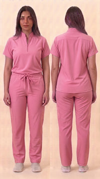 Women's Zip-Front Mandarin Collar Wrinkle Resistant Scrub Set -  Premium Micro Stretch Breathable Fabric