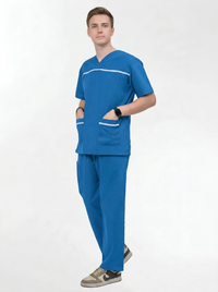 Unisex Semi-Fitted Scrub Set - Contrast Trim - Poly Cotton Blend
